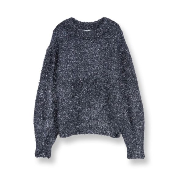 H&M Dark Blue Metallic Glitter Knit Balloon Sleeve Sweater Sz M - Picture 2 of 7